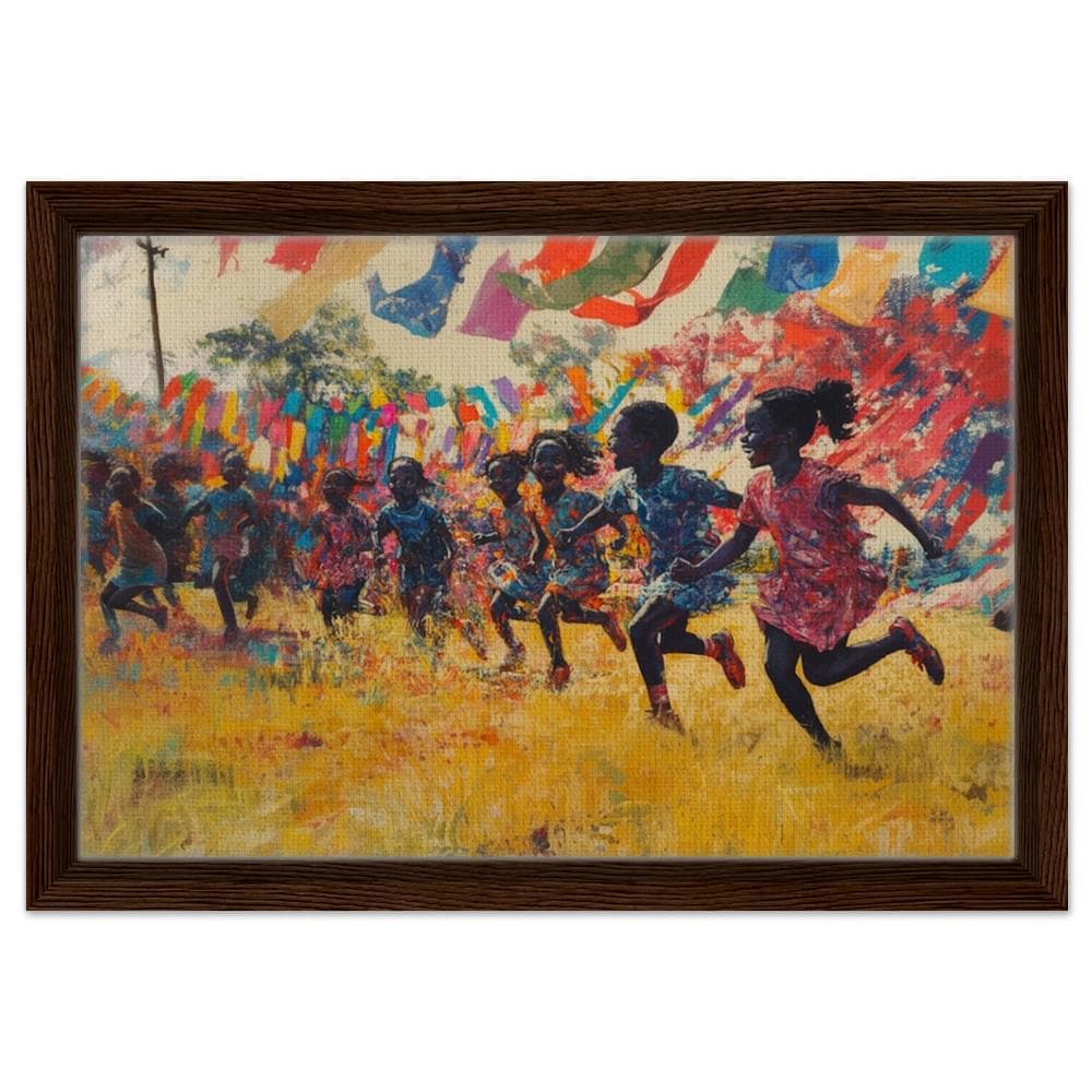 Framed Black Children Playing Art | Vibrant African American Canvas | Joyful Outdoor Celebration Decor | Black Excellence Wall Art