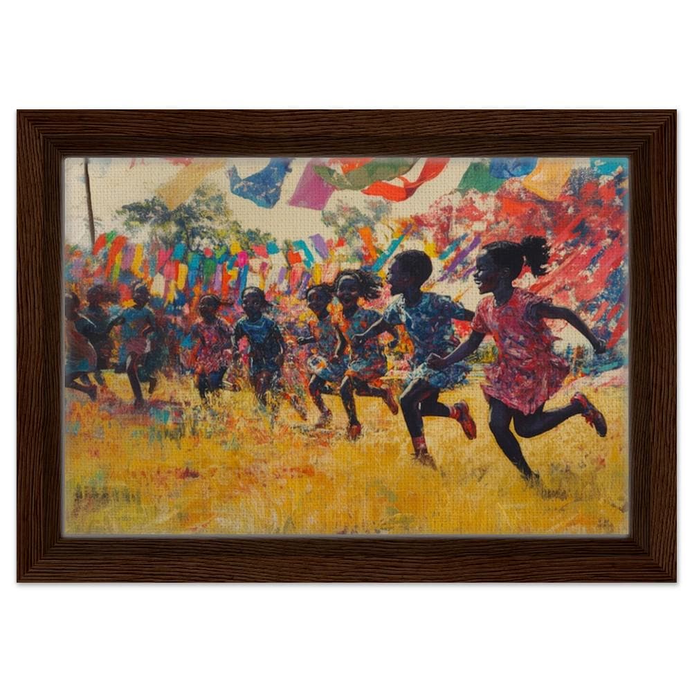 Framed Black Children Playing Art | Vibrant African American Canvas | Joyful Outdoor Celebration Decor | Black Excellence Wall Art