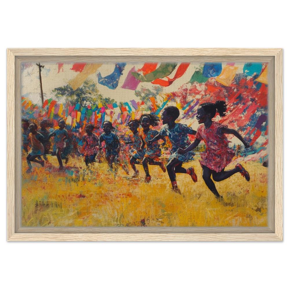 Framed Black Children Playing Art | Vibrant African American Canvas | Joyful Outdoor Celebration Decor | Black Excellence Wall Art