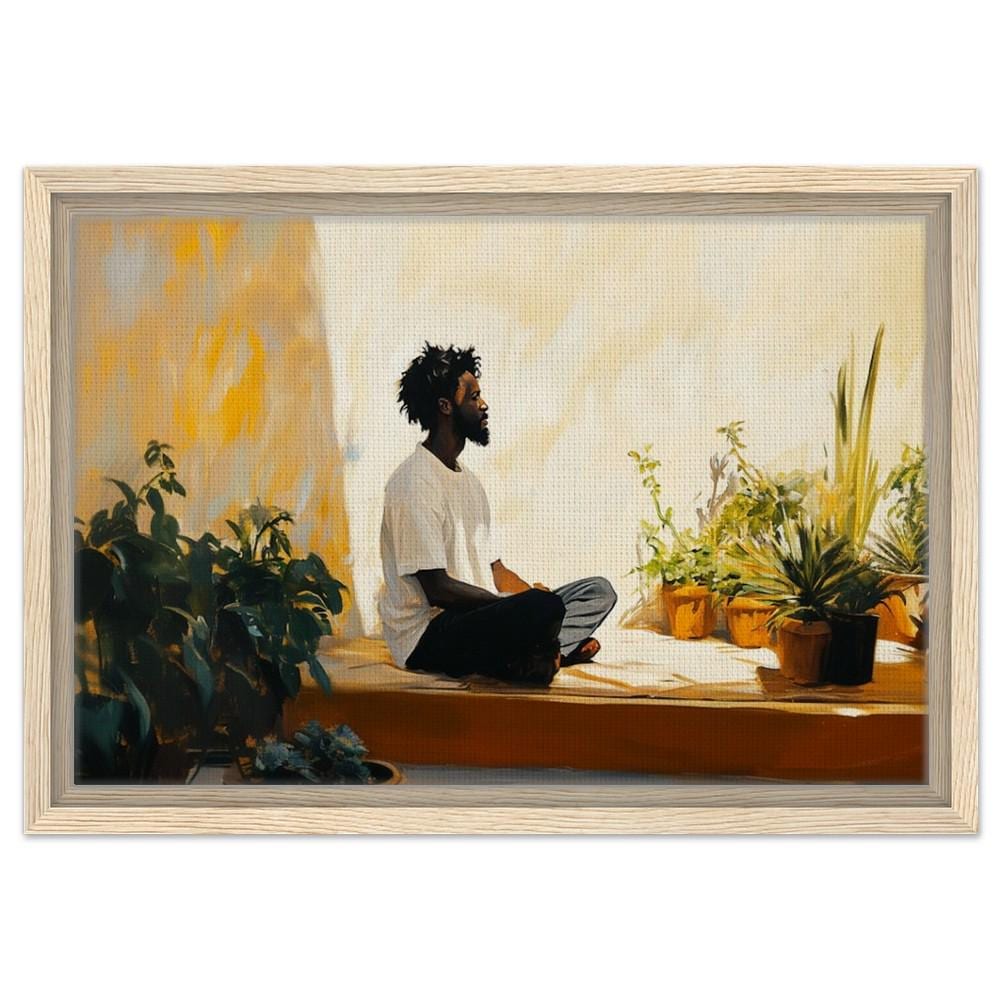 Digital Download - Framed Black Man Meditation Art | African American Calm & Nature Canvas | Peaceful Indoor Garden Wall Decor | Home Art