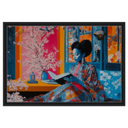 Black Woman Reading Cherry Blossoms African American wall art artwork by MoomZee Artwork