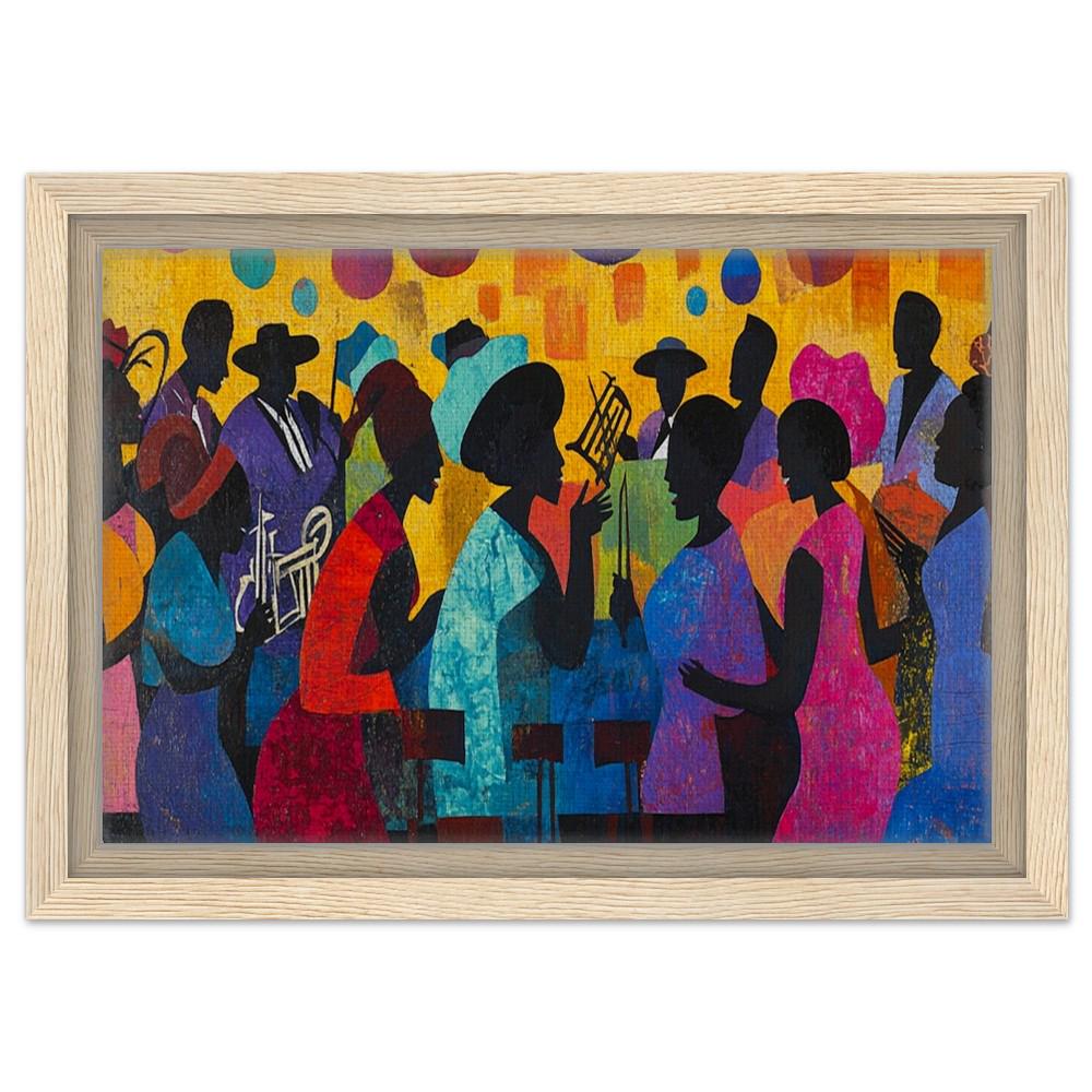 Framed Black Family Reunion Art | African American Jazz Celebration Canvas | Vibrant Cultural Wall Decor | Black Excellence Art for Home