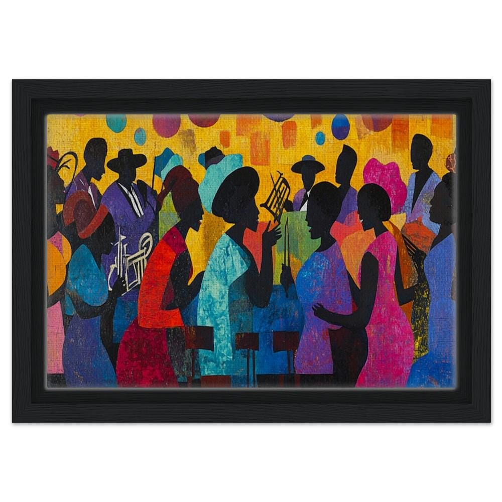 Framed Black Family Reunion Art | African American Jazz Celebration Canvas | Vibrant Cultural Wall Decor | Black Excellence Art for Home