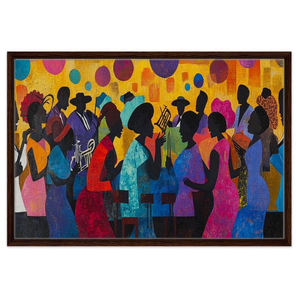 Framed Black Family Reunion Art | African American Jazz Celebration Canvas | Vibrant Cultural Wall Decor | Black Excellence Art for Home