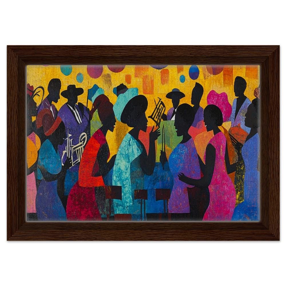 Framed Black Family Reunion Art | African American Jazz Celebration Canvas | Vibrant Cultural Wall Decor | Black Excellence Art for Home