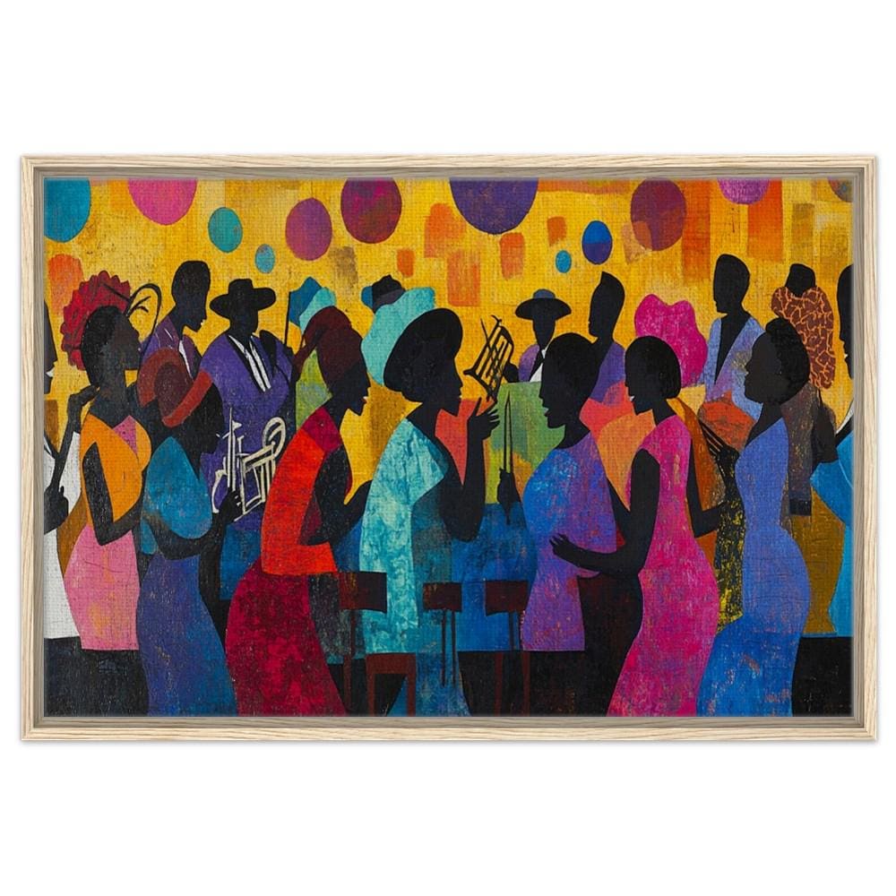 Framed Black Family Reunion Art | African American Jazz Celebration Canvas | Vibrant Cultural Wall Decor | Black Excellence Art for Home