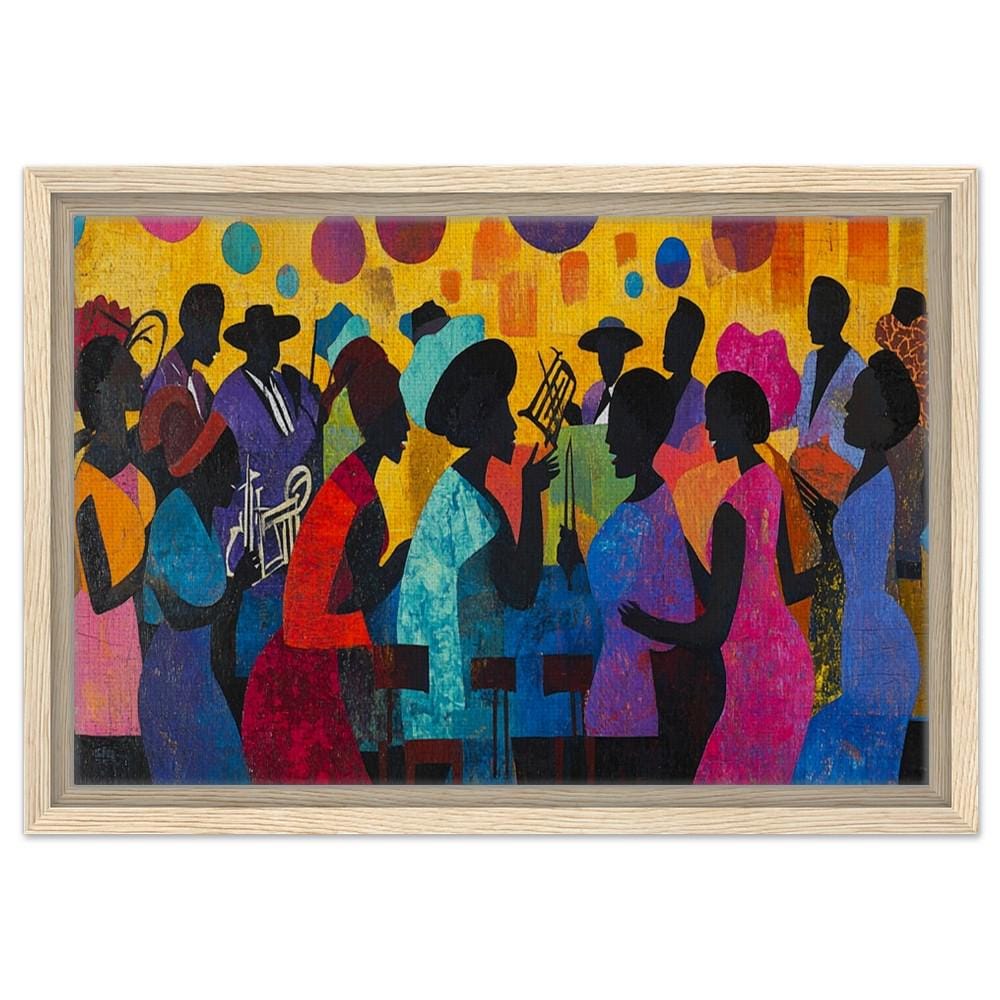 Framed Black Family Reunion Art | African American Jazz Celebration Canvas | Vibrant Cultural Wall Decor | Black Excellence Art for Home