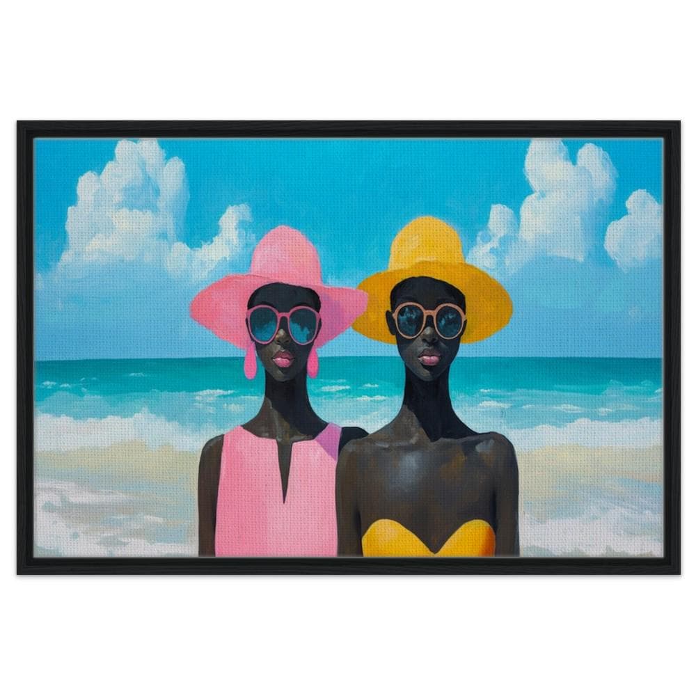 Black women enjoying the beach, vibrant and lively, perfect as African American wall art for your home decor.
