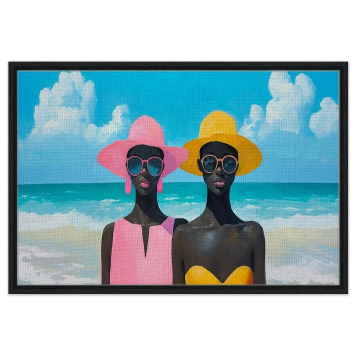 Black women enjoying the beach, vibrant and lively, perfect as African American wall art for your home decor.
