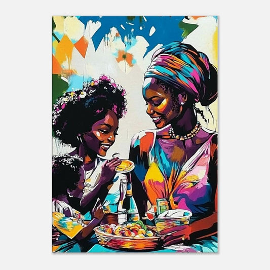 Black Family Sharing Meal | African American Art | Colorful Abstract Canvas Print | Family Bond Wall Art | Joyful Home Decor