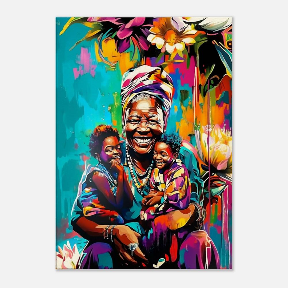 Black Grandmother with Grandchildren | African American Art | Colorful Abstract Canvas Print | Family Love Wall Art | Joyful Home Decor