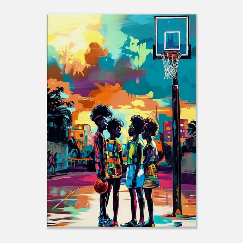 Urban Basketball Court Black Art Print
