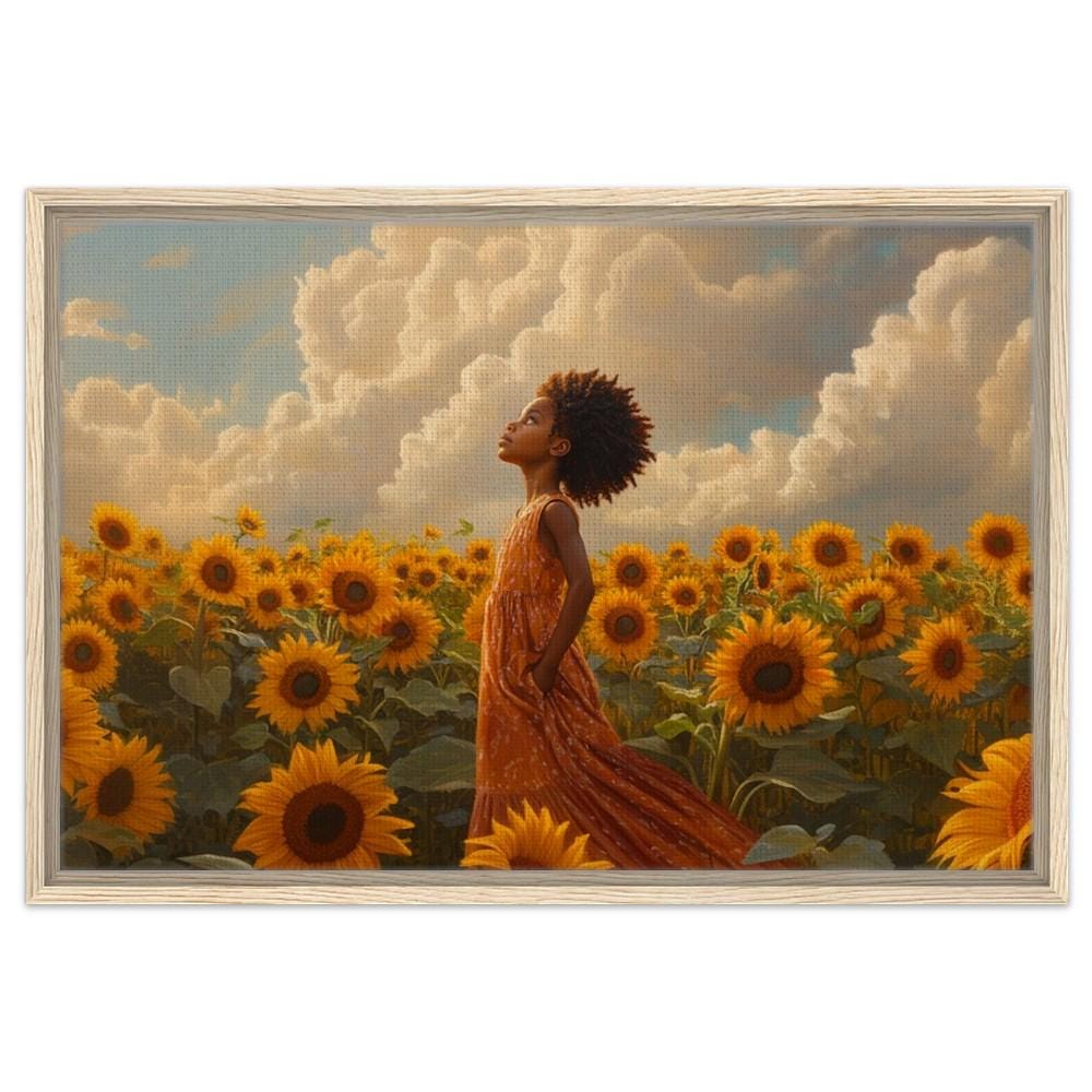 Digital Print - Black Girl in Sunflower Field | African American Beauty in Nature Canvas | Inspiring Wall Art