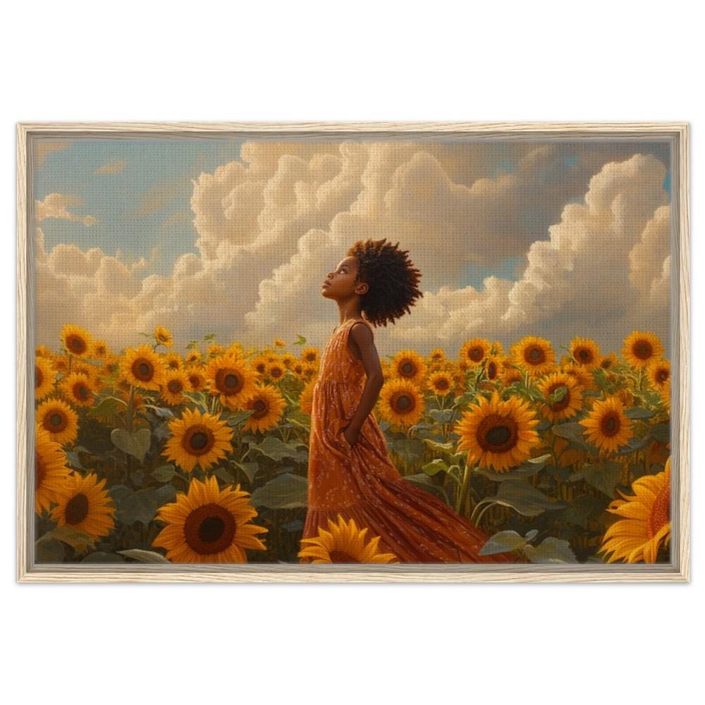 Digital Print - Black Girl in Sunflower Field | African American Beauty in Nature Canvas | Inspiring Wall Art