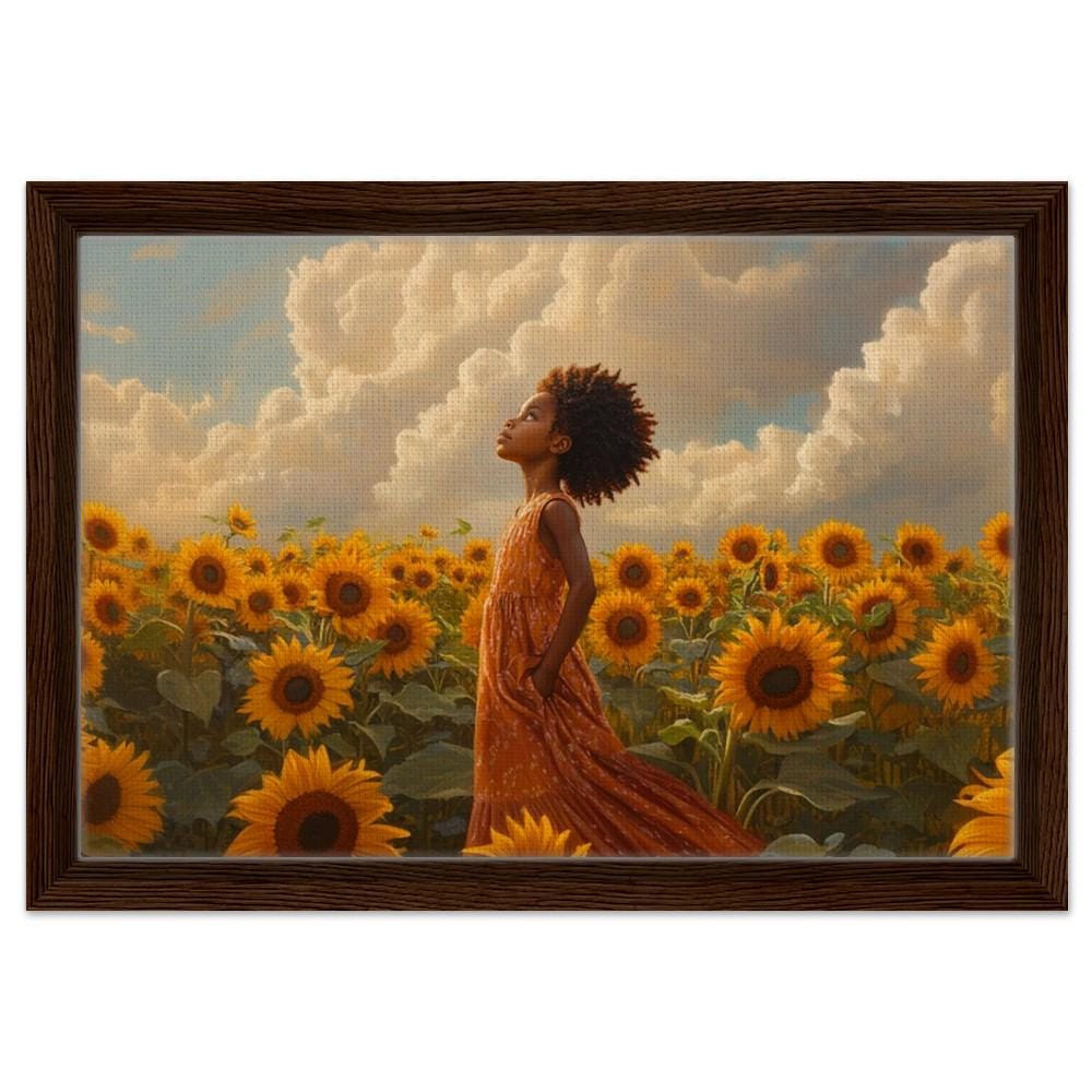 Digital Print - Black Girl in Sunflower Field | African American Beauty in Nature Canvas | Inspiring Wall Art