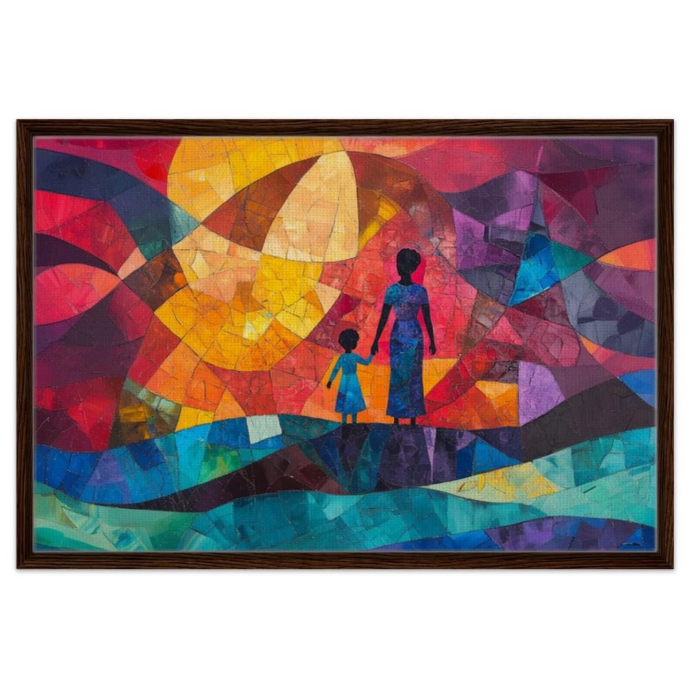 Abstract Black Mother & Child Art | Vibrant Family Bond Canvas | Alma Thomas-Inspired Decor