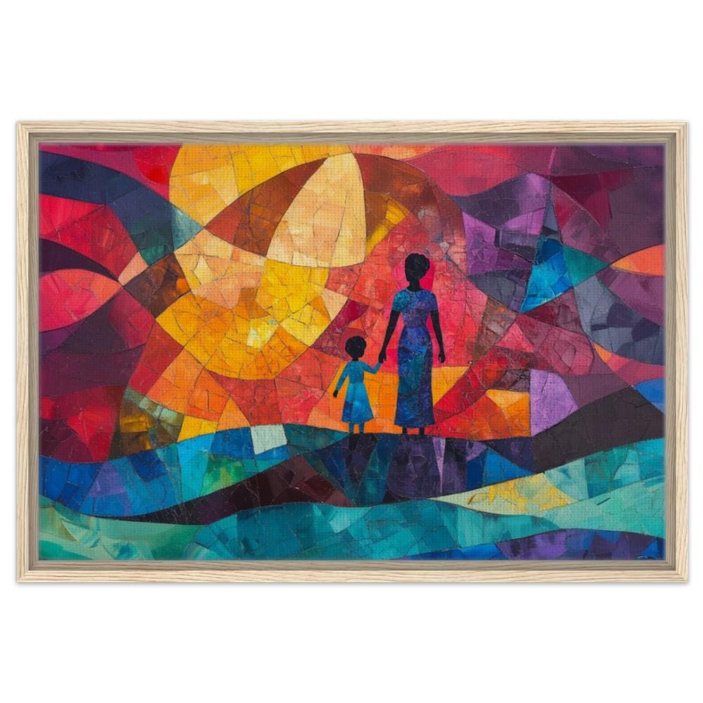 Abstract Black Mother & Child Art | Vibrant Family Bond Canvas | Alma Thomas-Inspired Decor