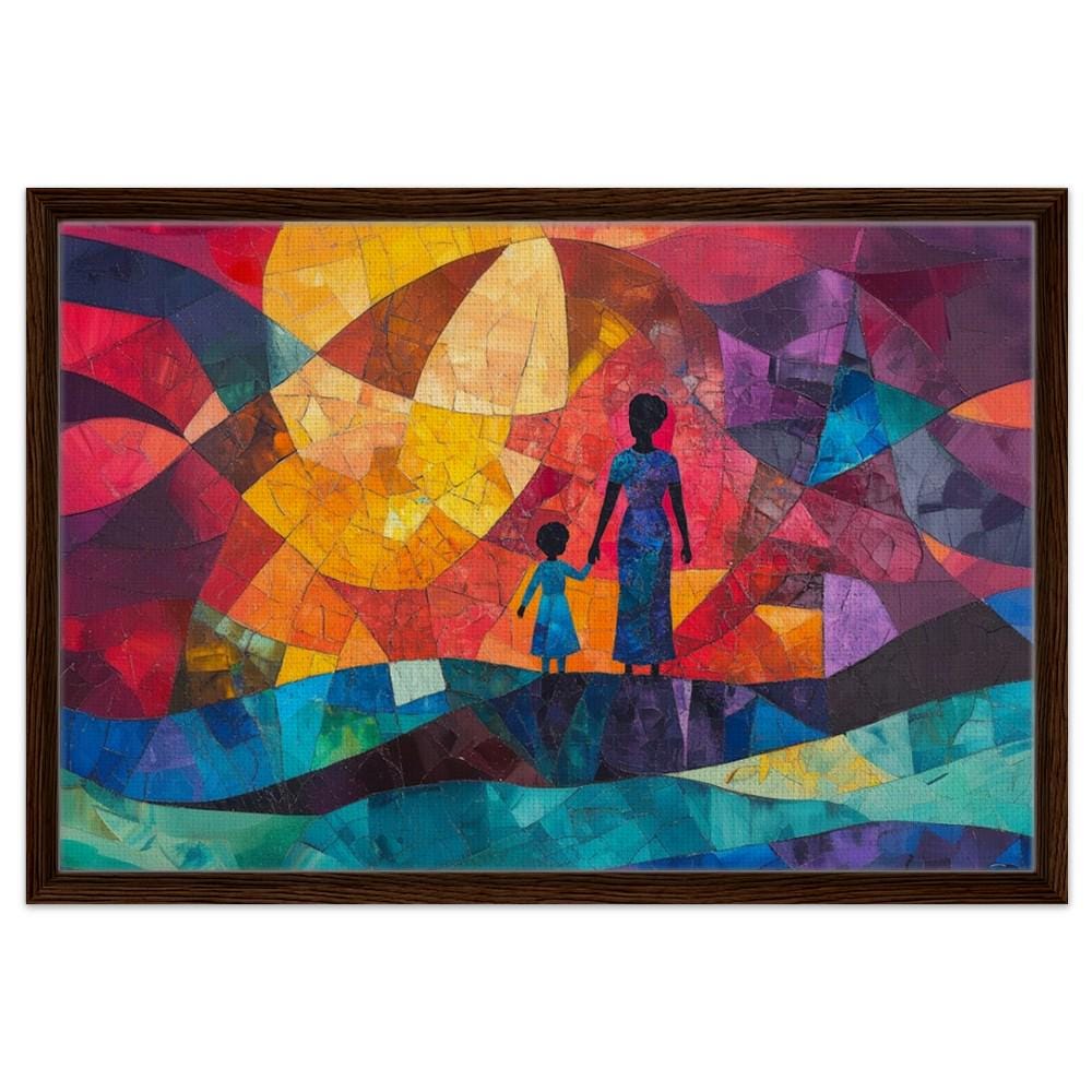 Abstract Black Mother & Child Art | Vibrant Family Bond Canvas | Alma Thomas-Inspired Decor