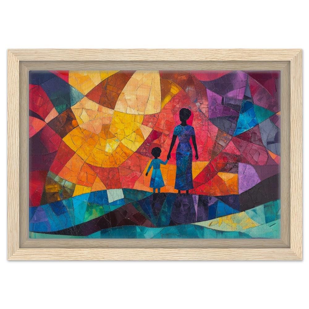 Abstract Black Mother & Child Art | Vibrant Family Bond Canvas | Alma Thomas-Inspired Decor