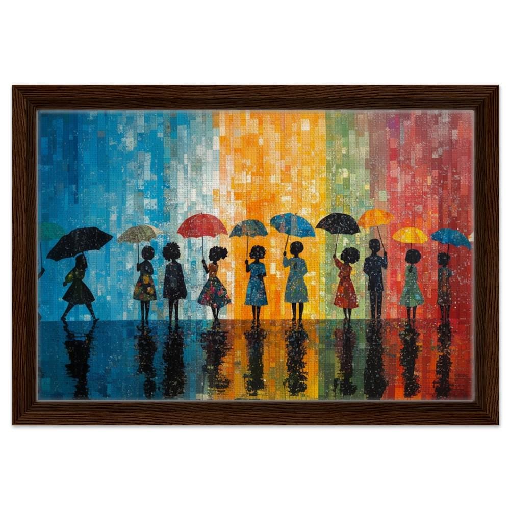 Black Women with Umbrellas African American Abstract Wall Art
