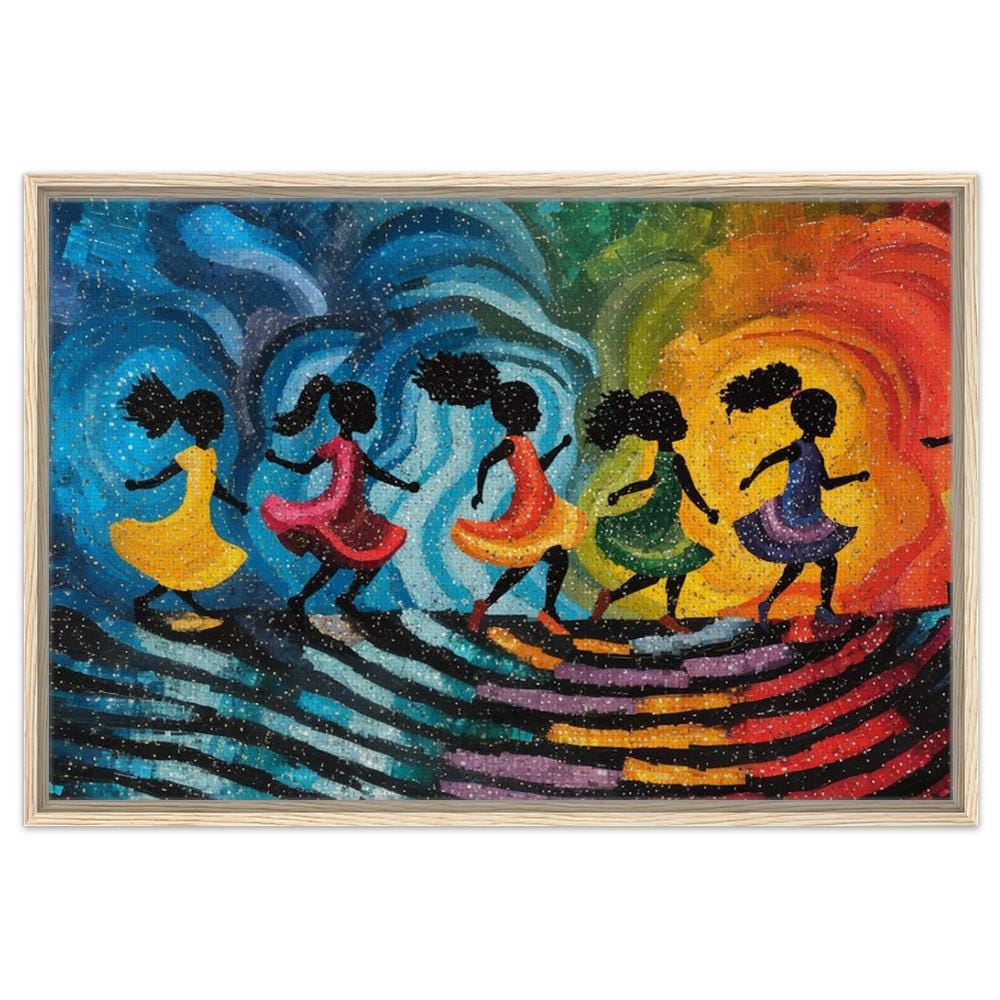 Colorful Abstract Art of Black Girls Dancing | Alma Thomas-Inspired Canvas | Vibrant African American Decor