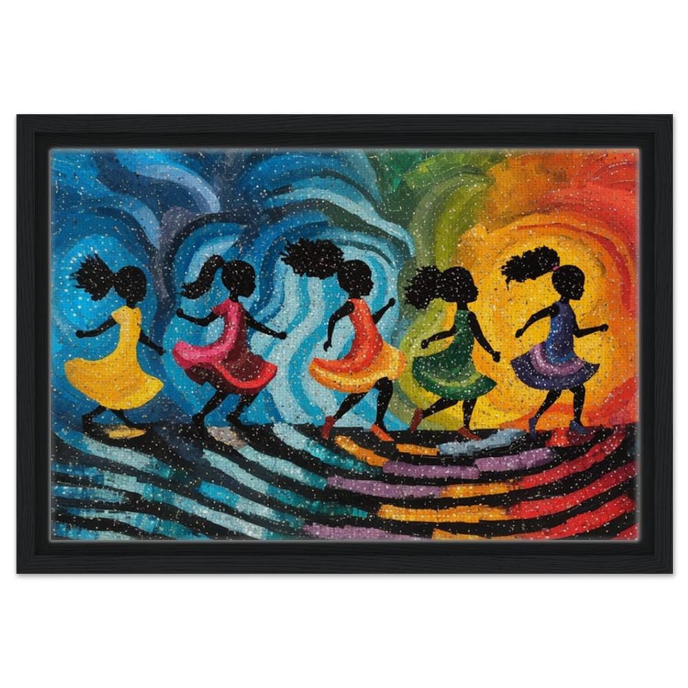 Colorful Abstract Art of Black Girls Dancing | Alma Thomas-Inspired Canvas | Vibrant African American Decor