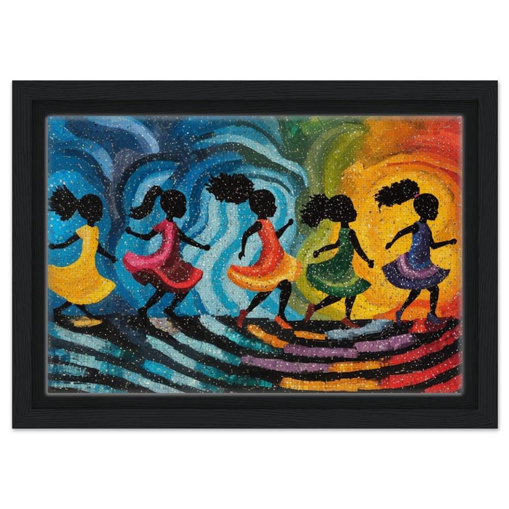 Colorful Abstract Art of Black Girls Dancing | Alma Thomas-Inspired Canvas | Vibrant African American Decor