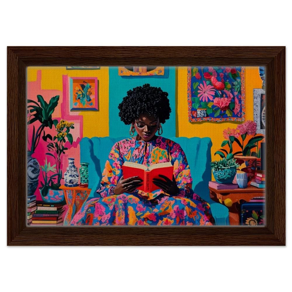 Bold African American Woman Reading Art | Colorful Cultural Canvas | Vibrant Home Decor Inspiration