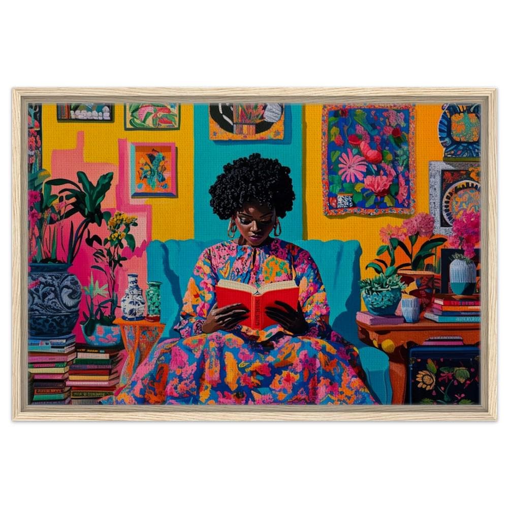 Bold African American Woman Reading Art | Colorful Cultural Canvas | Vibrant Home Decor Inspiration