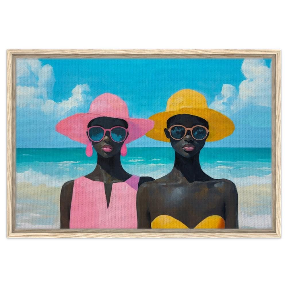 Black Women at the Beach | Vibrant Summer Vibes Canvas | African American Beauty & Elegance Art