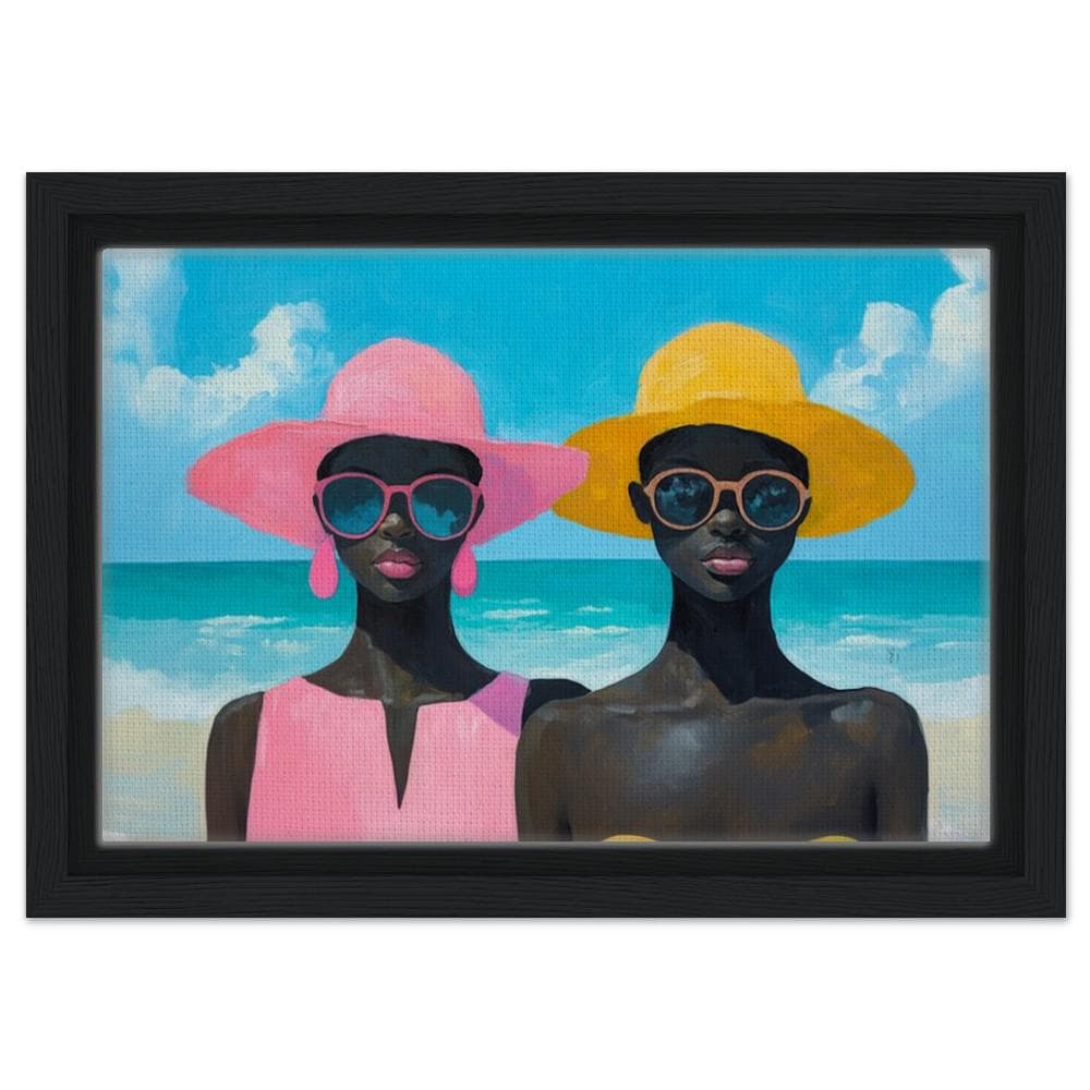 Black Women at the Beach | Vibrant Summer Vibes Canvas | African American Beauty & Elegance Art