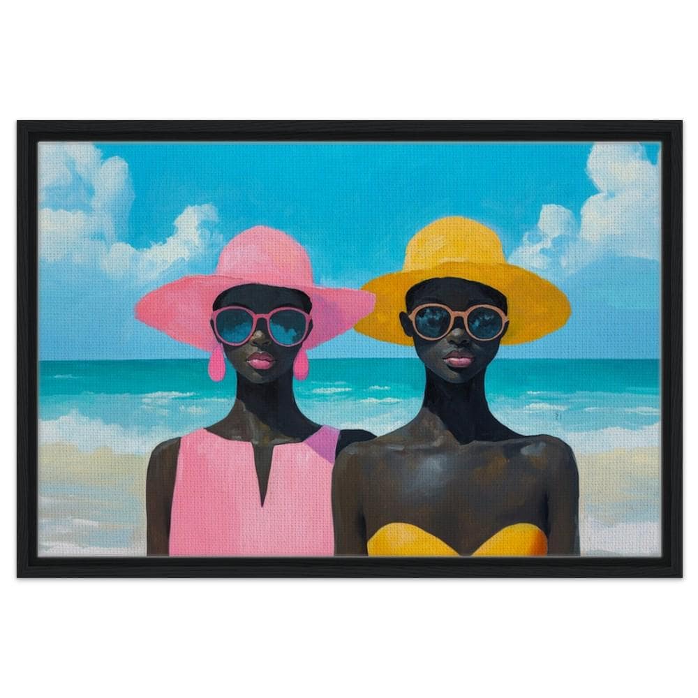 Black Women at the Beach | Vibrant Summer Vibes Canvas | African American Beauty & Elegance Art