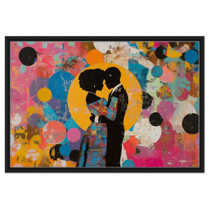 Vibrant Black Couple Abstract Dance Black love wall art canvas print by MoomZee Artwork