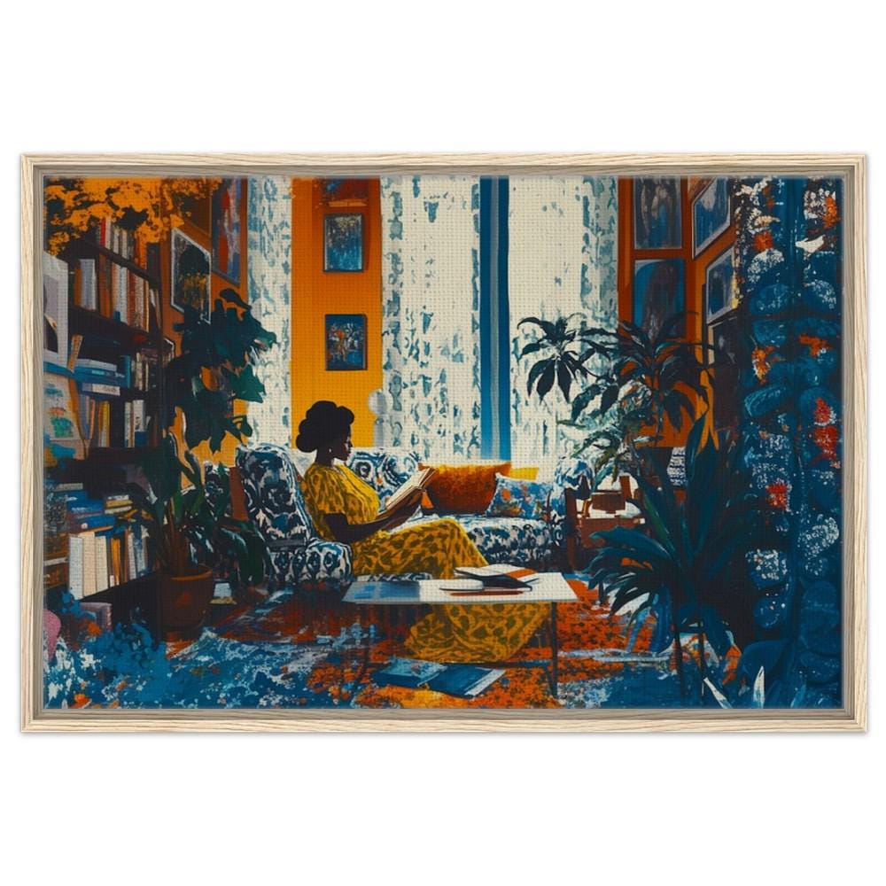 Digital Download - Black Woman Reading in a Cozy Living Room | African American Art | Vibrant Home Decor