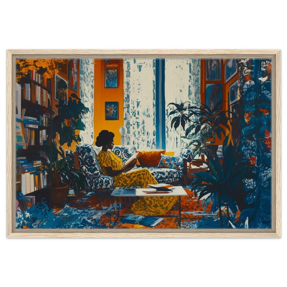 Digital Download - Black Woman Reading in a Cozy Living Room | African American Art | Vibrant Home Decor