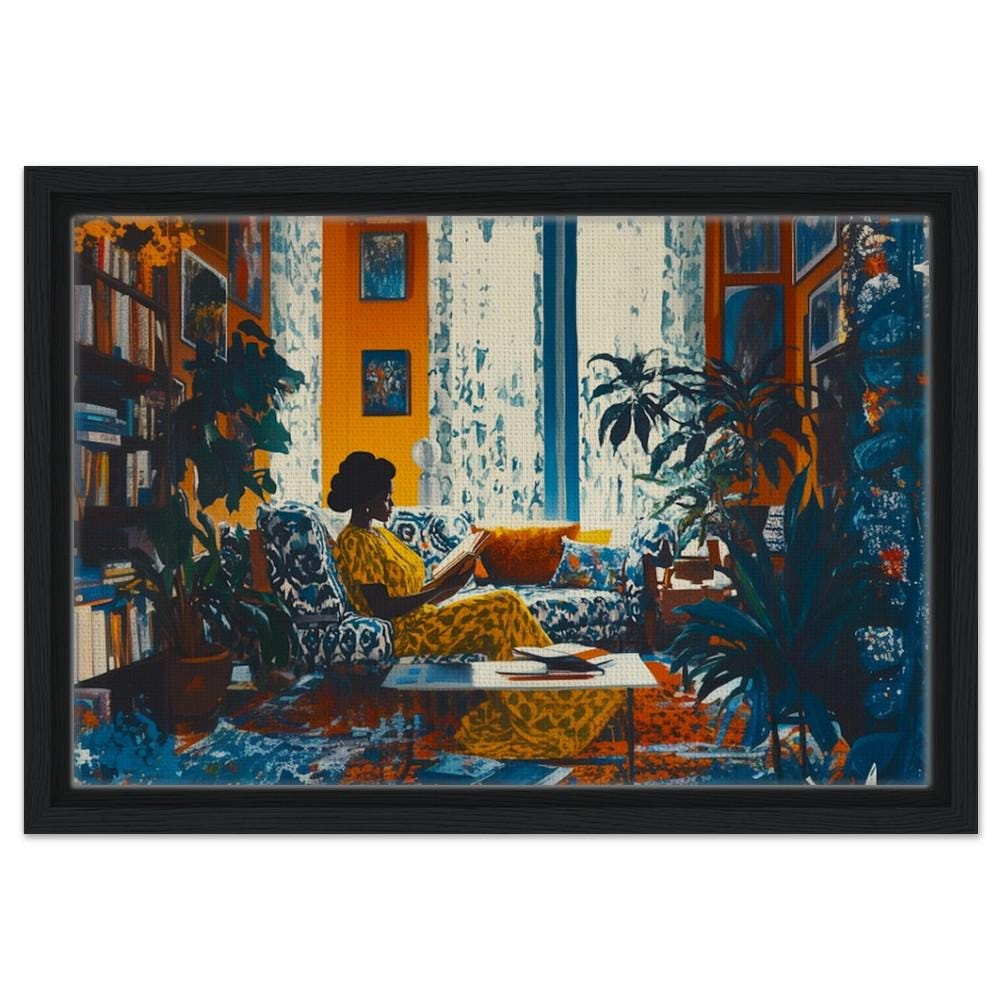 Digital Download - Black Woman Reading in a Cozy Living Room | African American Art | Vibrant Home Decor