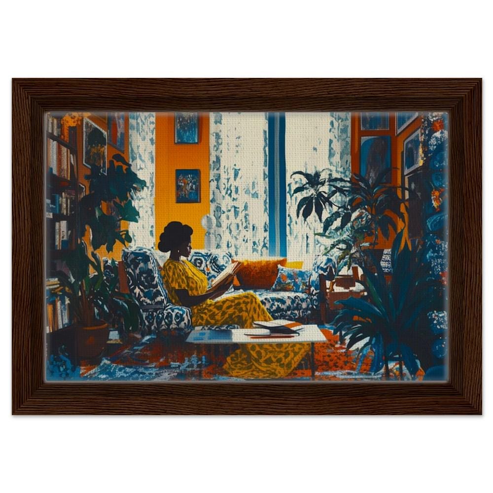 Digital Download - Black Woman Reading in a Cozy Living Room | African American Art | Vibrant Home Decor