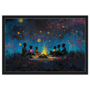 Black Family Campfire Night cultural wall decor print by MoomZee Artwork