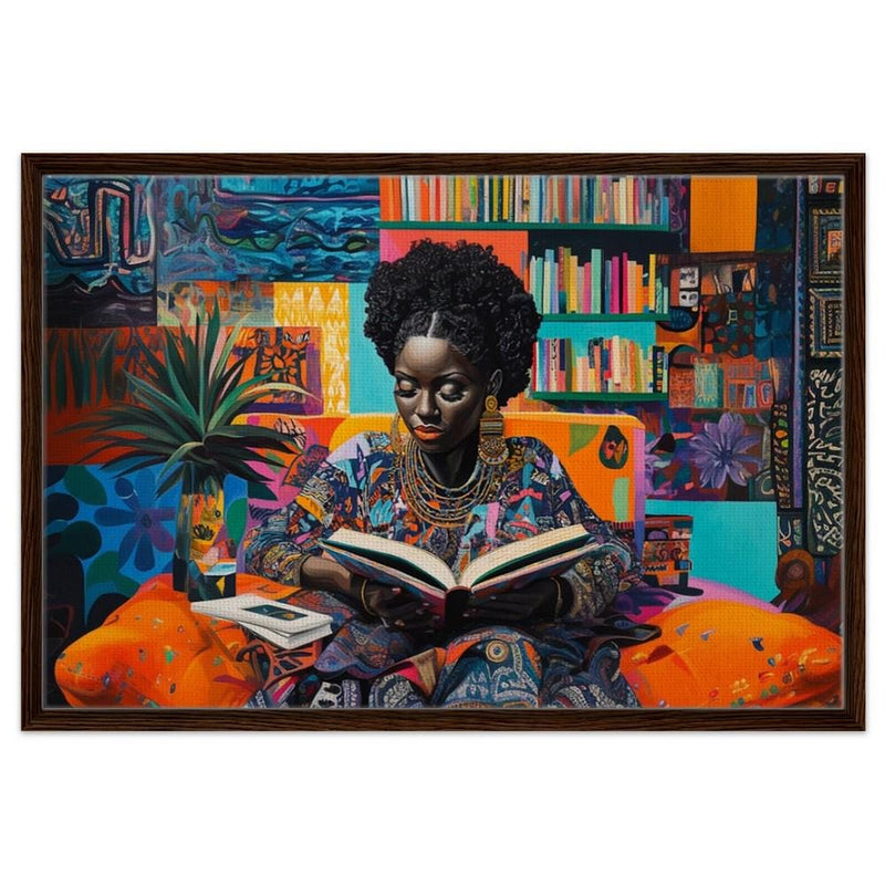 Black Woman Reading Vibrant African American Wall Art