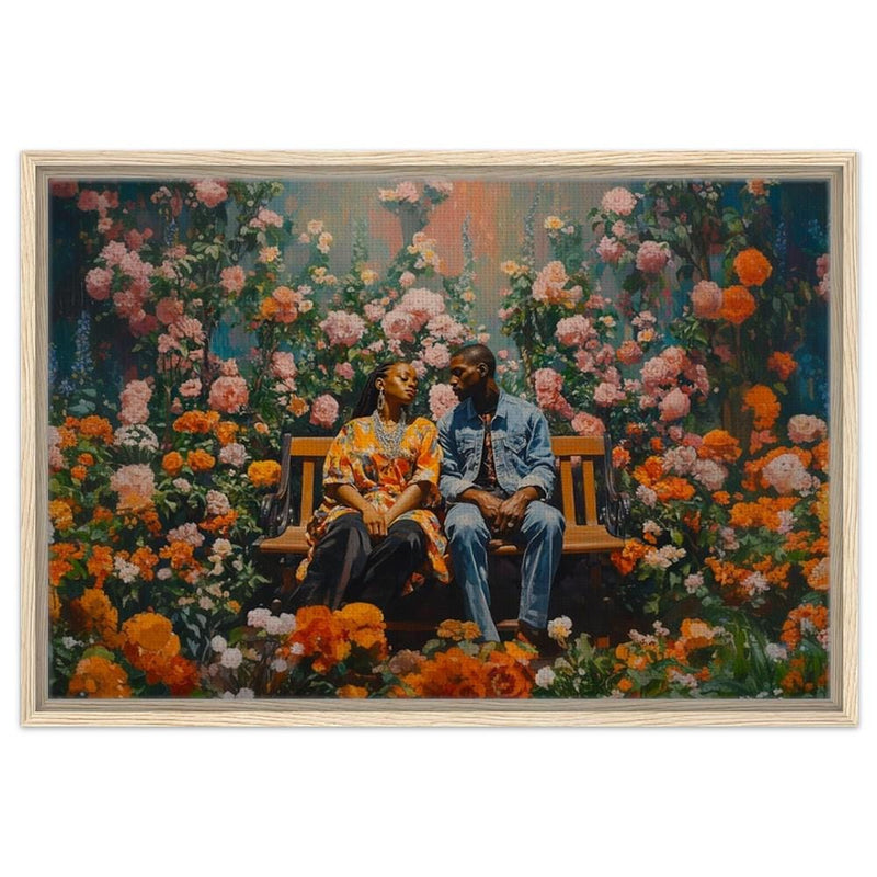 Black Couple in Floral Garden African American Love Wall Art