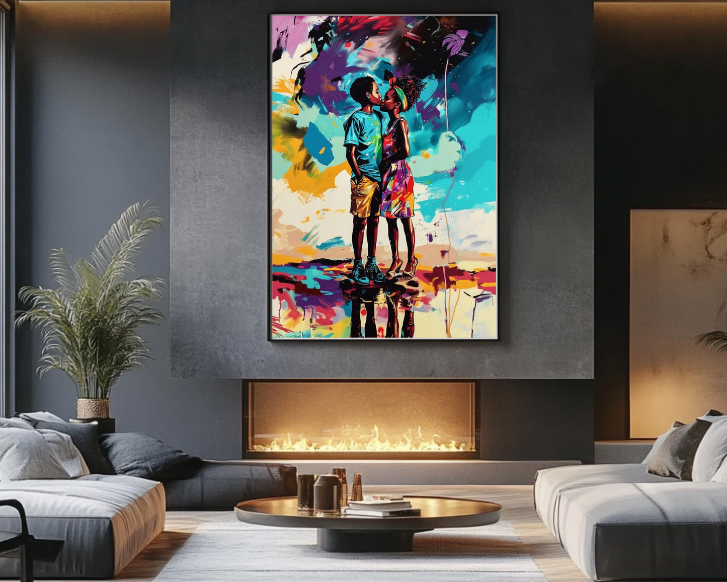 African American Couple Abstract Canvas | Black Love Art Print | Colorful Melanin Wall Art | Modern Home Decor