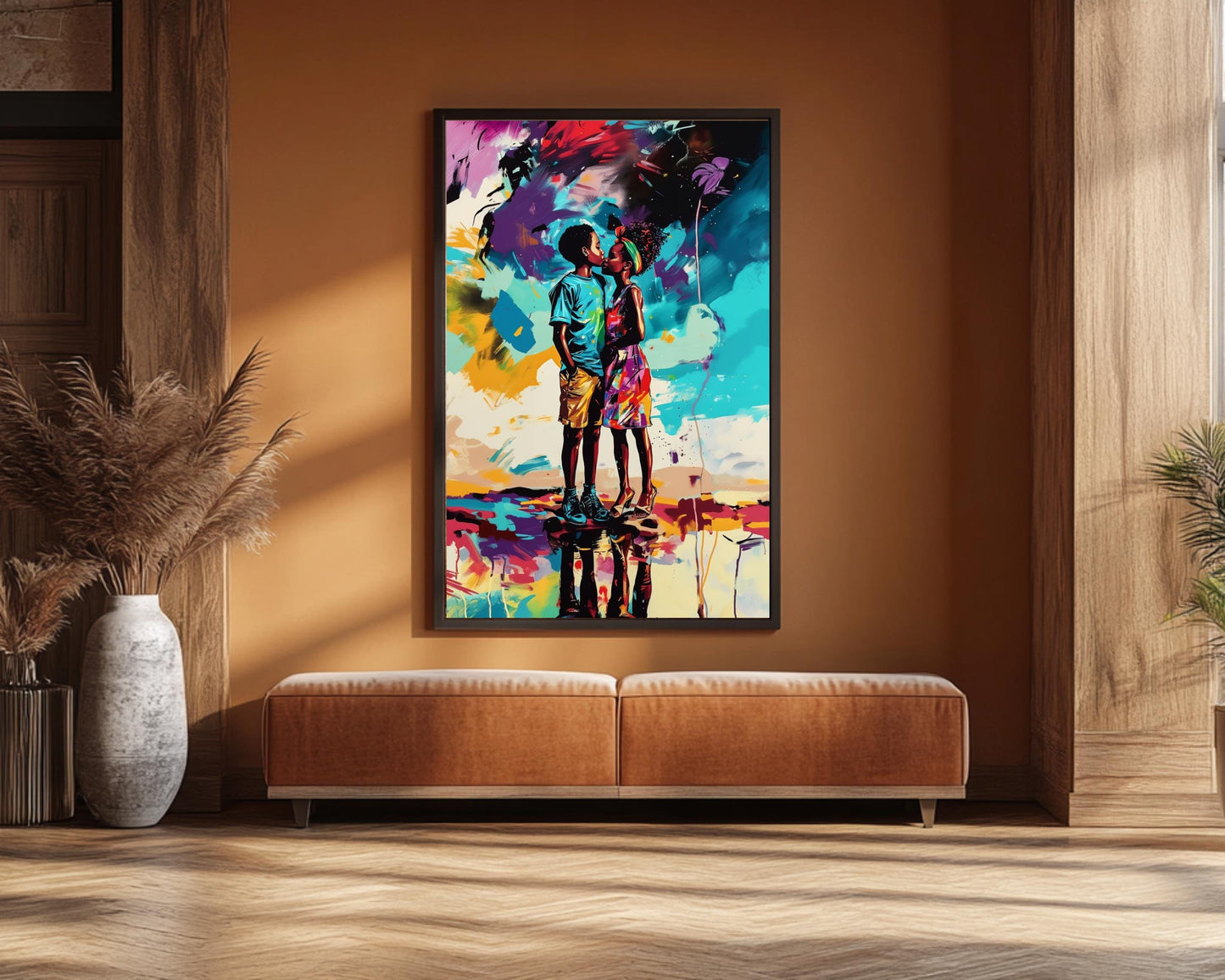 African American Couple Abstract Canvas | Black Love Art Print | Colorful Melanin Wall Art | Modern Home Decor