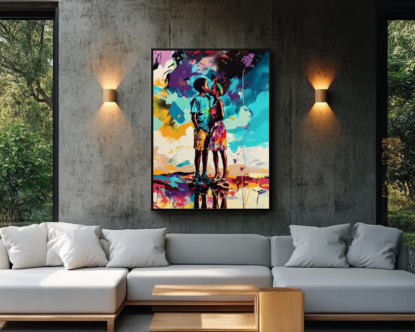 African American Couple Abstract Canvas | Black Love Art Print | Colorful Melanin Wall Art | Modern Home Decor