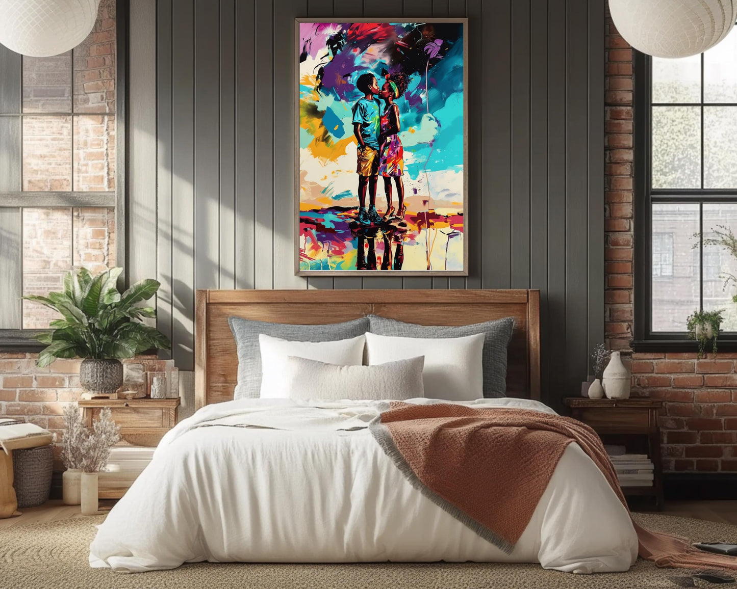 African American Couple Abstract Canvas | Black Love Art Print | Colorful Melanin Wall Art | Modern Home Decor