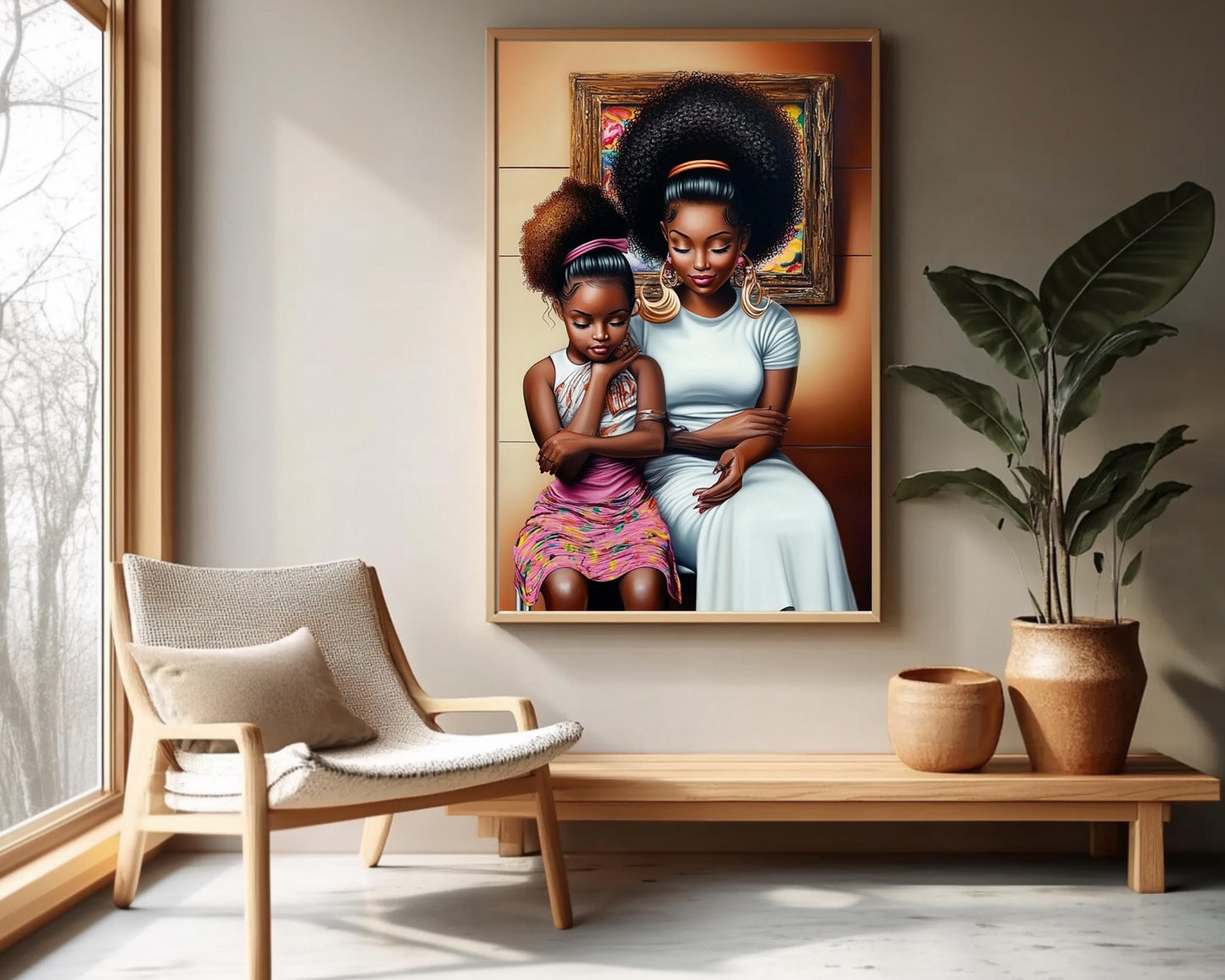 Mother and Daughter in Salon | African American Art | Black Family Bond Canvas Print | Melanin Wall Art | Modern Home Decor