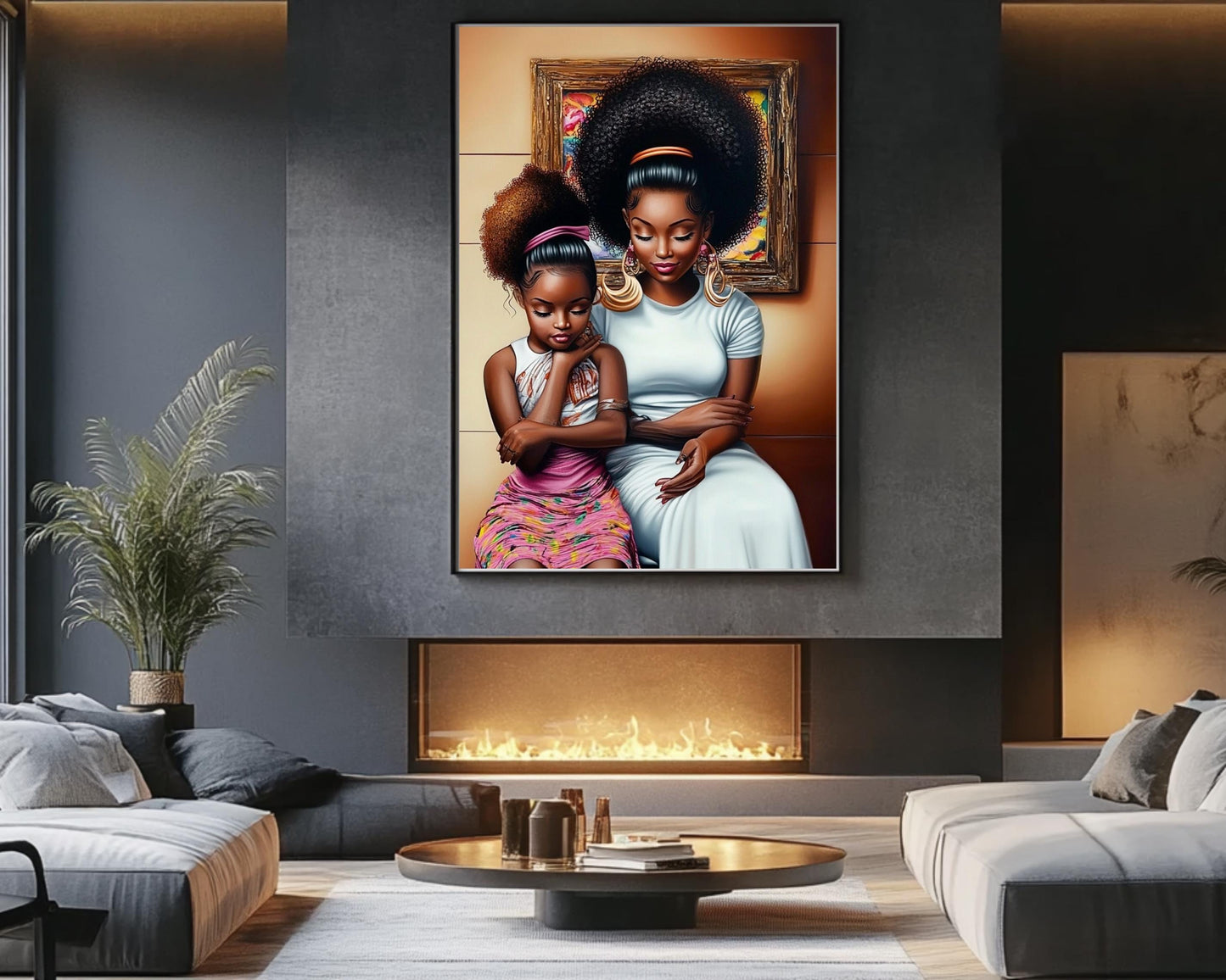 Mother and Daughter in Salon | African American Art | Black Family Bond Canvas Print | Melanin Wall Art | Modern Home Decor