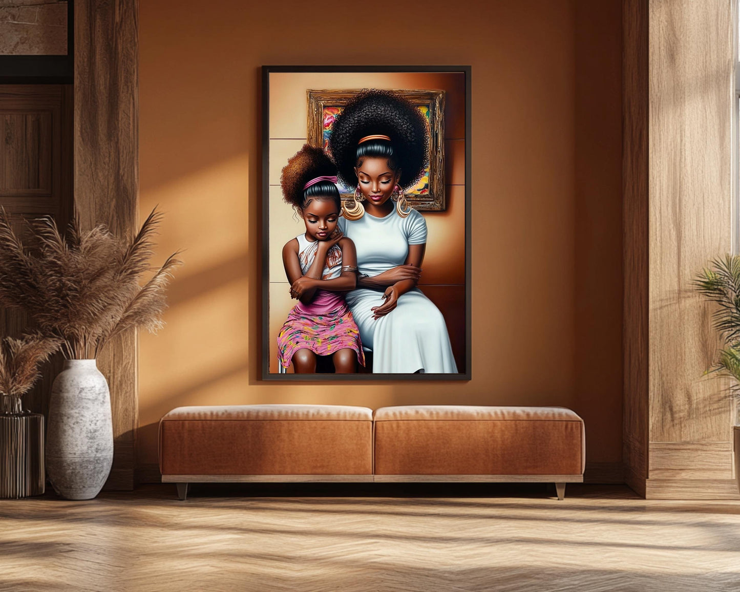 Mother and Daughter in Salon | African American Art | Black Family Bond Canvas Print | Melanin Wall Art | Modern Home Decor