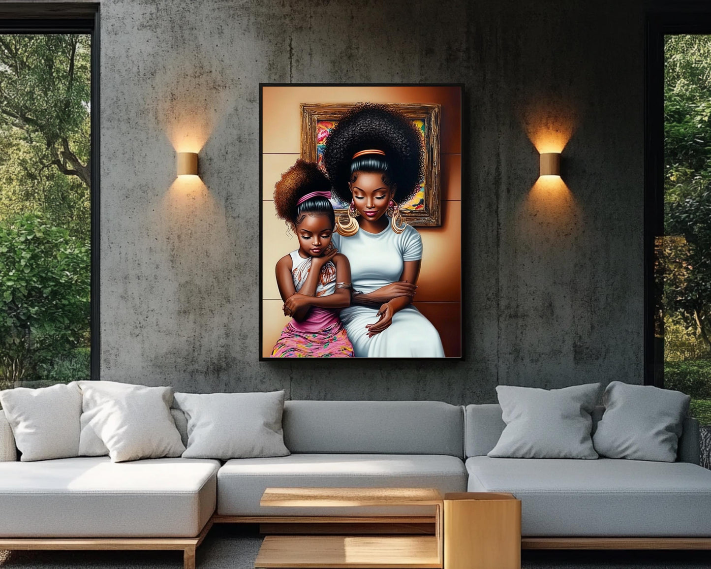 Mother and Daughter in Salon | African American Art | Black Family Bond Canvas Print | Melanin Wall Art | Modern Home Decor