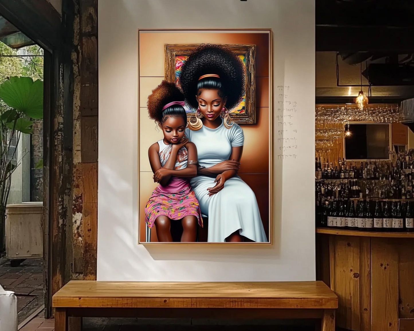 Mother and Daughter in Salon | African American Art | Black Family Bond Canvas Print | Melanin Wall Art | Modern Home Decor