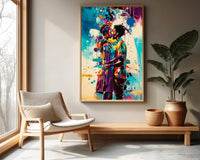 Vibrant abstract canvas art depicting a powerful figure, perfect as african american wall art for contemporary spaces.